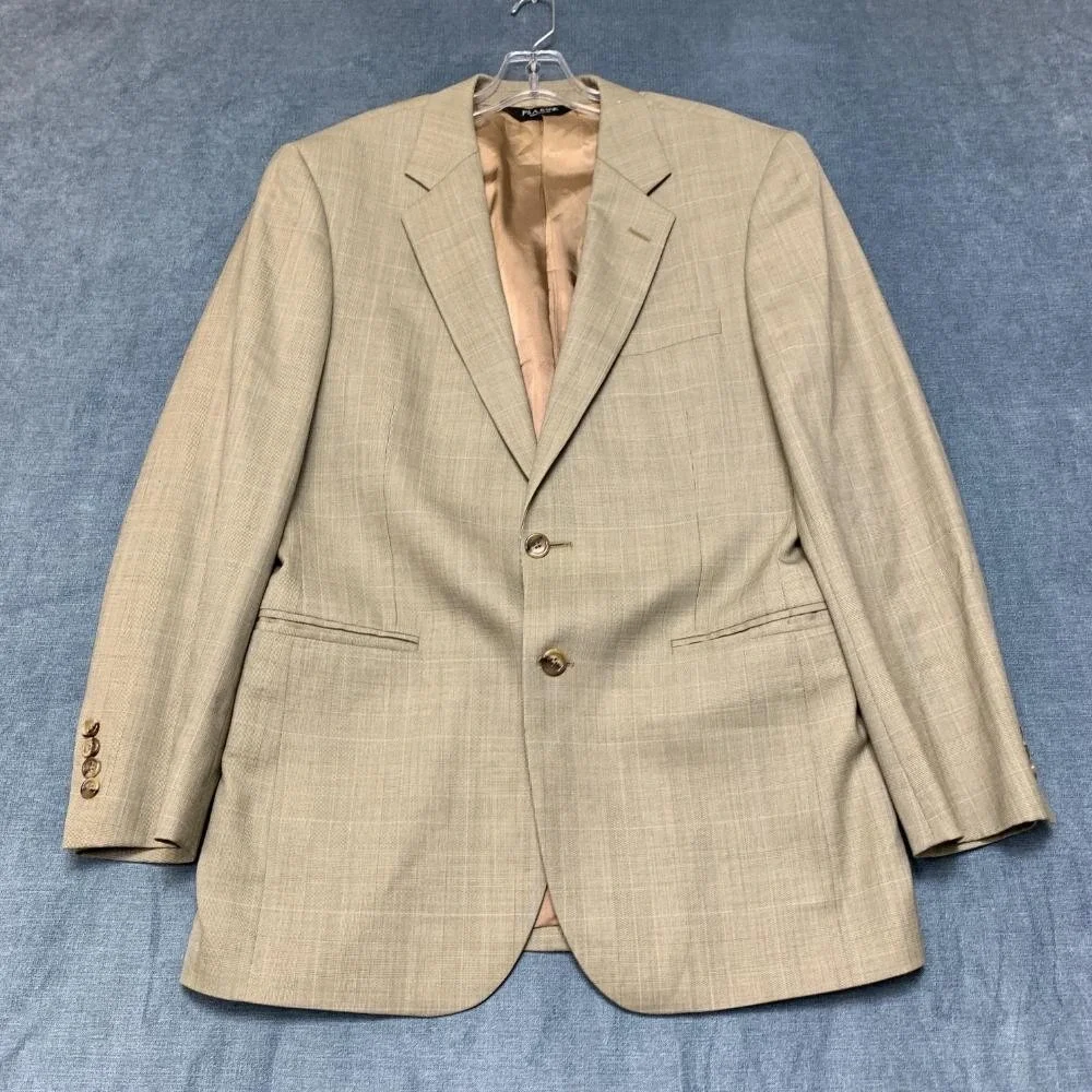 Jos. A. Bank Blazer Jacket Mens 39 Khaki Plaid Lined Wool Party Wear Notch Lapel